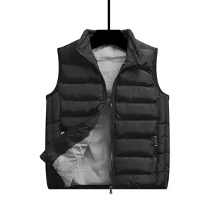 Men's Sleeveless Stand Collar Zip-Up Quilted Puffer Gilet, Windproof Thick Polyester Waistcoat with Zipper Pockets, Casual Winter Layering Streetwear for Daily Outdoor Cold Weather Tights Plate Jacket Vest