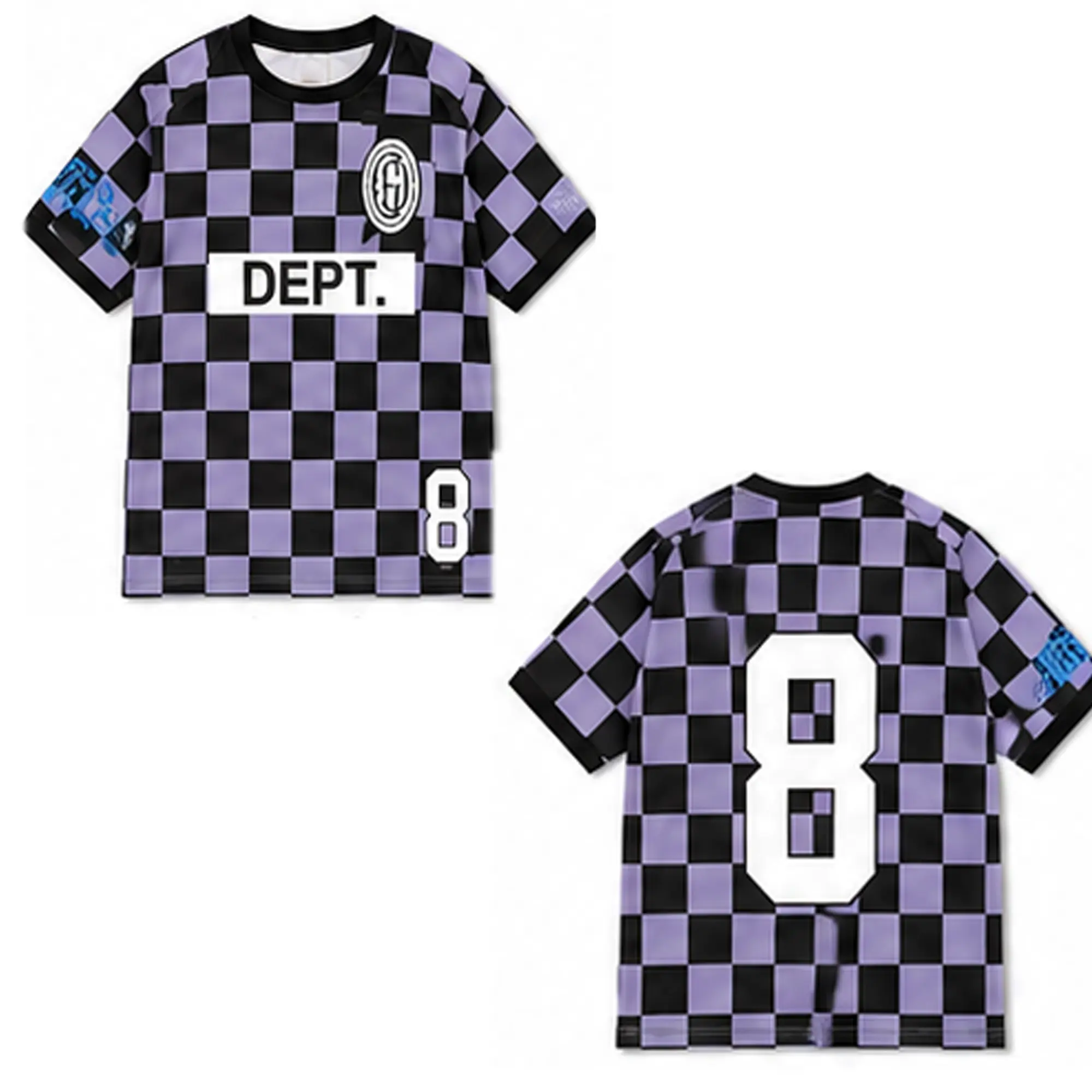 Gallery Purple Dept Checkerboard Number 8 Racing Jersey,  Graphic Sports Shirt, Retro Motorsport Streetwear Top