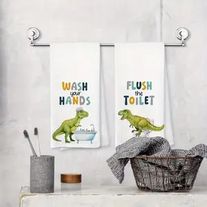 Fun Dinosaur Hand Towels Set of 2, 18x26 Inch Bathroom & Kitchen Towels, Boys' Washroom Accessories, Dinosaur Gift Idea