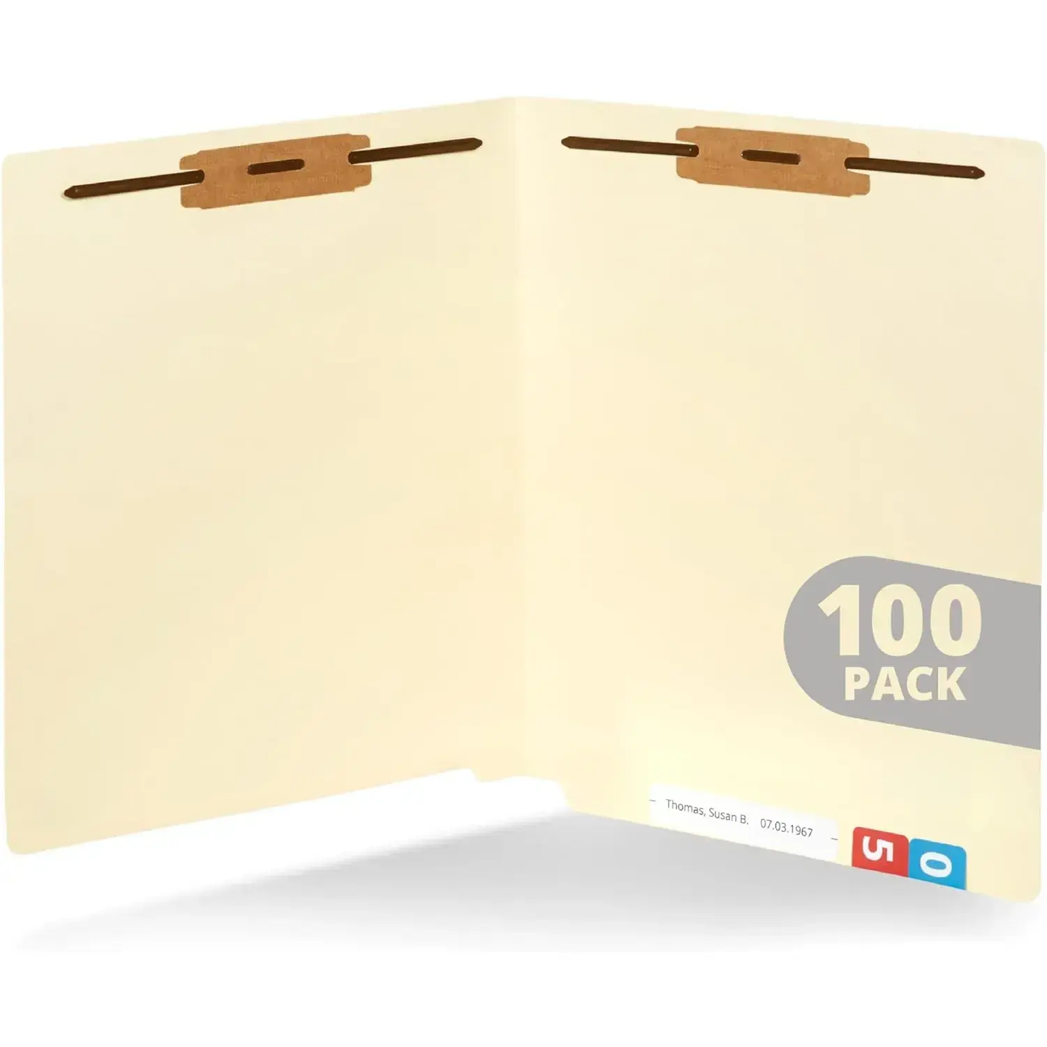 Manila End Tab File Folders (100-Pack), Letter Size 14 Pt Heavyweight Paper, Reinforced Straight Cut Tabs, 2 Fasteners for Organizing Medical Chart Folders