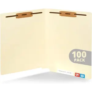 100 Manila Fastener File Folders with End Tabs, Reinforced Straight Cut End Tab Folders with 2 Fasteners, Standard Medical File Folders, Letter Size, Manila, 100 Pack
