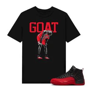 Shirt To Match AJ 12 Flu Game Sneaker Matching Tee, Jordan 12 Flu game Sneaker Tees Black GOAT Sneakers, black red jordan shirt