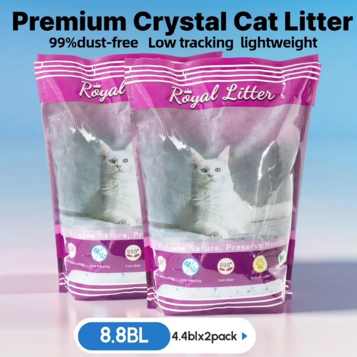 Premium Crystal Cat Litter - Outperforms Clay Litter - Less Tracking, Dust for A Fresh Home - Non-Clumping - Two 4.4 lb Bags of Litter (8.8 lb Total) - Original Blue pellet litter