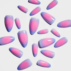 Lost Angels Aura Doesn't Lie Gel Press-On Extension: Pink Blue Purple Almond Medium Length Vegan Cruelty Free Non Toxic 30 Nails