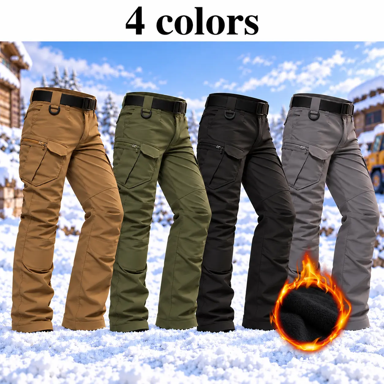 Homug Men’s Waterproof Softshell Work Pants, Ski Pants with Warm Fleece Inner Layer, Winter Hiking Pants, Lightweight and Windproof, Compatible with a Belt, Heat-Retaining Pants