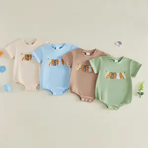 Infant Baby Boy Easter Romper Bunny Carrot Embroidered Short Sleeve Jumpsuit Summer Spring Clothes 0-18 Months