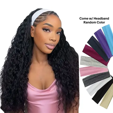 Nadula Water Wave Headband Wig Human Hair Natural Black Glueless Breathable Drawstring & Hook Fit All-Day Secure Hold Summervibes TikTokShopStockUp