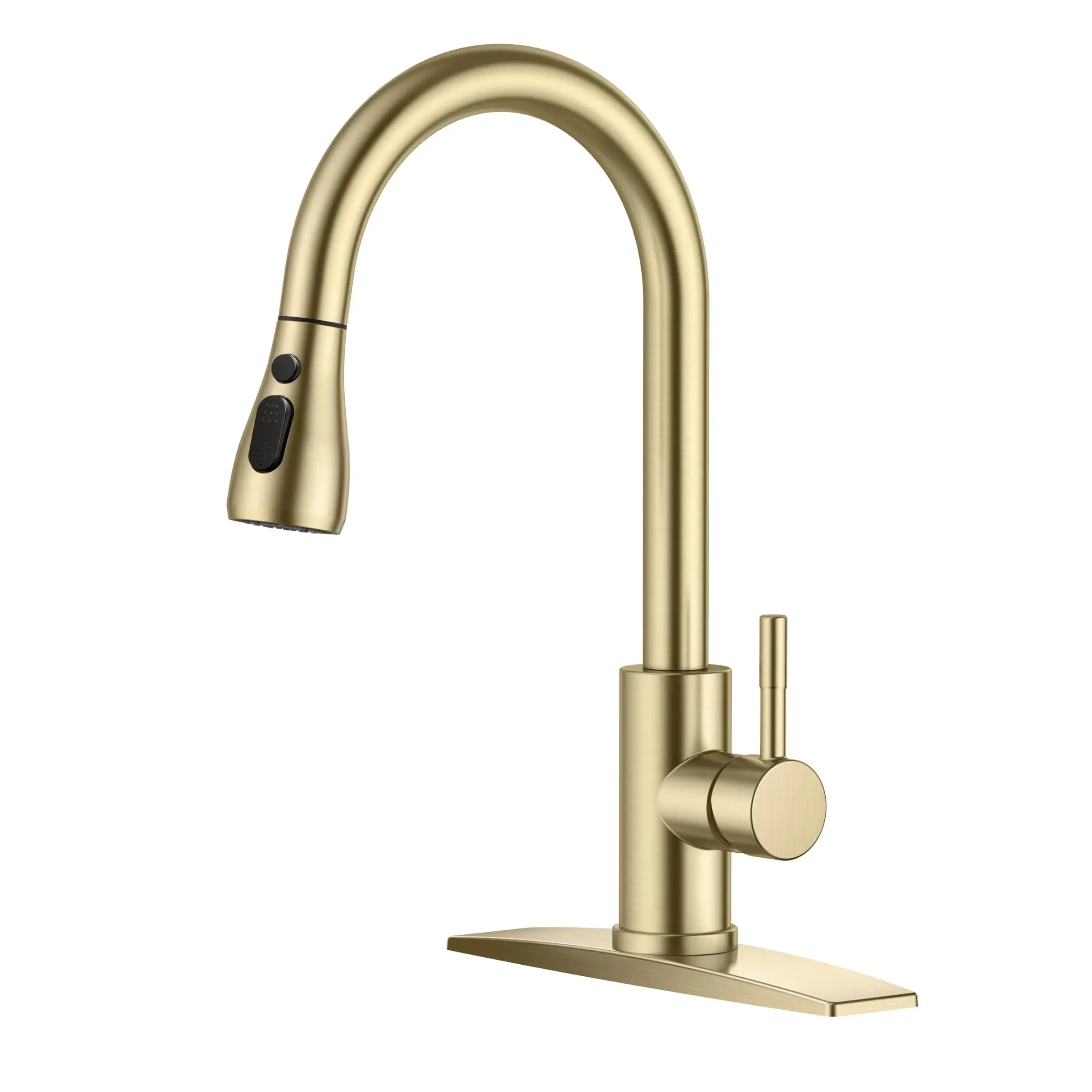 FORIOUS Modern High Arc Steel Kitchen Faucet with Pull-Down Sprayer - Single-Handle, Ceramic, Traditional Style, 1.8 GPM, 10-in Deck Mount, PEX Hoses, Easy Single-Person Installation, Attachable Head, Sink Fixture, Kitchen Faucets With Pull Down Sprayer