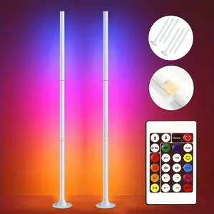 LED RGBIC Corner Floor Lamp, RGB+IC Music Sync DIY Mode, Remote Control, USB Power Supply, Three-Section Telescopic, Easy Installation, Color-Changing Multicolor Function, Suitable for Living Room, Bedroom, Game Room Decoration, and Living Room Floor Lamp