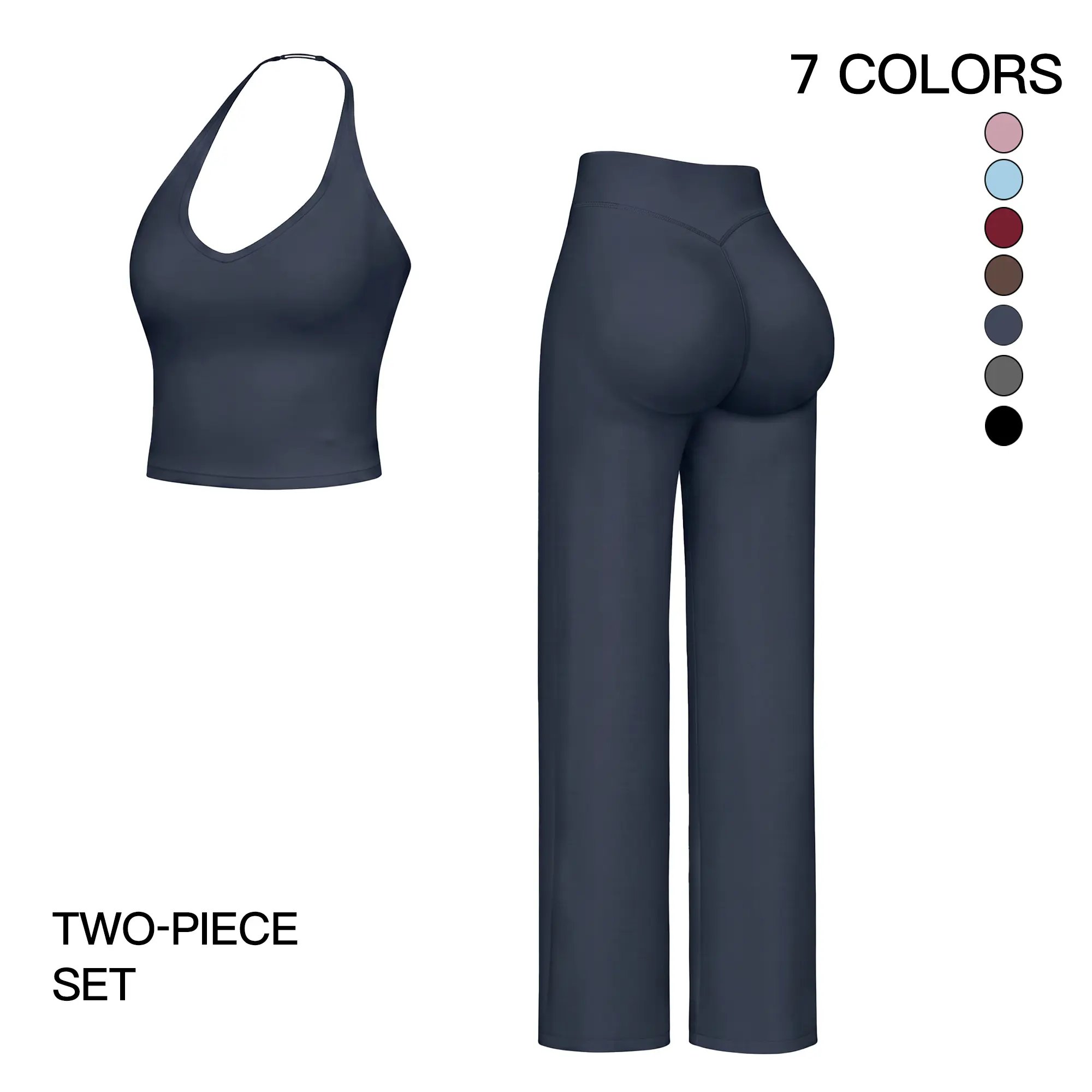 Women's 2-Piece Sporty Set, Solid-Color Cropped Camisole and Flared Pants , Breathable Sports Clothing for Yoga, Fitness trackies gym workout slim fit top wear home casual athletic sportswear athleisure outfit pullover wide leg pant Fall Knit Soft outdoor