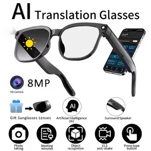 AI Smart Glasses with Optional Camera, ChatGPT Voice Assistant, Real-Time Translation, Touch Control, 8MP HD Anti-Shake Recording, Blue Light Protection, Noise-Reducing Dual Mics & Wireless Calling for Travel, Cycling, Office & Daily Use