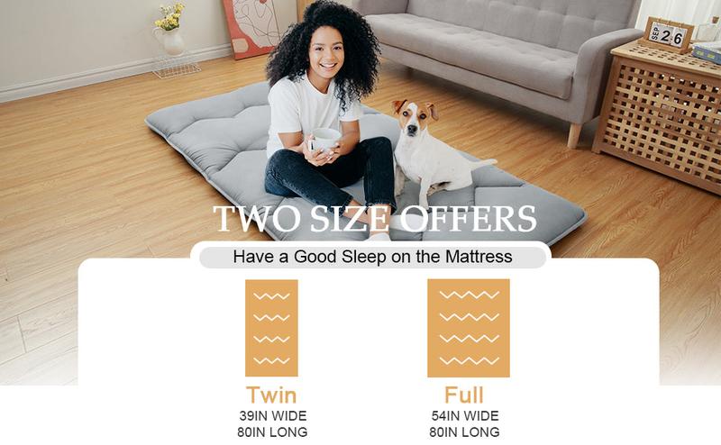 GARVEE Foldable Japanese Floor Mattress - Versatile Tatami Mat for Queen, Full, and Twin Sizes, Ideal as Futon, Camping, or Couch Mattress Pad in Stylish Dark Grey Design