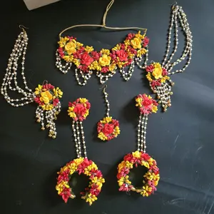 Bridaljewelry artificial flowers set with Earrings Tika Bracelet & Tika Colorful Floral Design Bridal Accessories