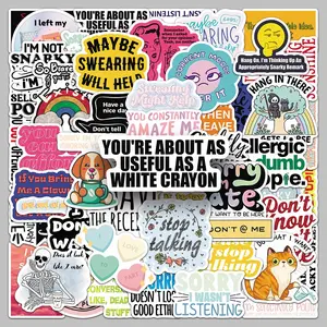 Snarky Slogan Sticker, 50pcs/set Creative English Slogan Sticker, Decorative Sticker for Water Bottle, Laptop, Phone Case, Scrapbooking, Protector