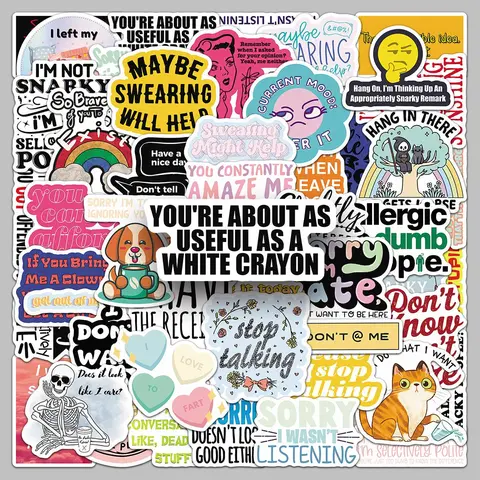 Snarky Slogan Sticker, 50pcs/set, Creative English Slogan Sticker, Decorative Decal Sticker for Water Bottle, Laptop, Phone Case, Scrapbooking, Protector