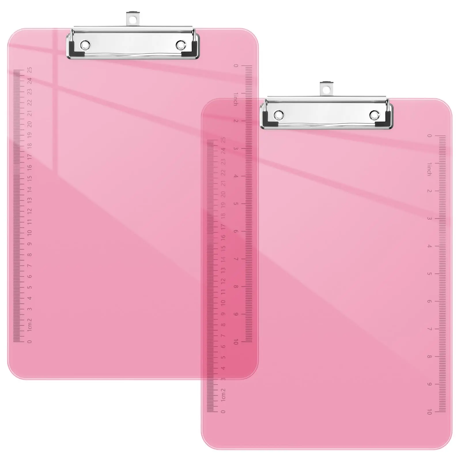 2 Pack Plastic Clipboards  Translucent Ruler Clip Board With Low Profile Office Supply School Supplies Letter Size 9 X 12.5 Inches Pink