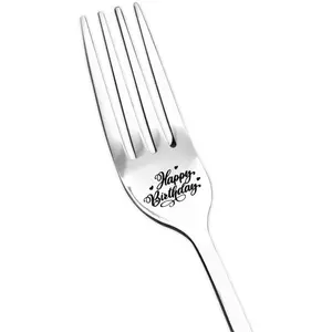 Engraved Happy Birthday Fork, Personalized Name & Date Design, Durable Metal Texture, Perfect for Birthday Cake & Salad Serving