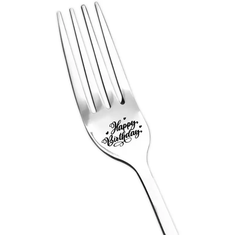Engraved Happy Birthday Fork, Personalized Name & Date Design, Durable Metal Texture, Perfect for Birthday Cake & Salad Serving