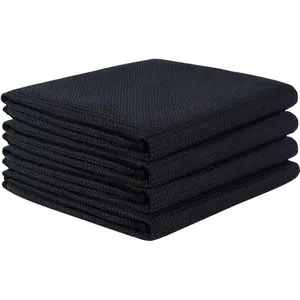 4 Packs Black  Towels, Super Absorbent No lint Kitchen Towel, Machine Washable Microfibre Waffle Cloth, No Water Marks  Towels for Kitchen, Barista Cloth, 50x70 CM,200gsm