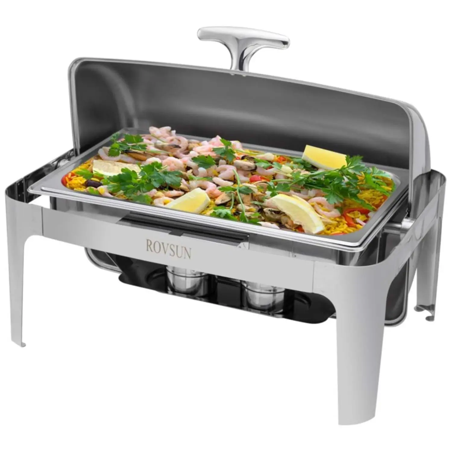 ROVSUN Chafing Dish Buffet Set, 9 Quart Roll Top Stainless Steel Chafer, NSF Rectangular Set with Food Pan, Water Pan and Fuel Holders, for Wedding, Parties, Banquet, Catering Events