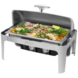 ROVSUN Chafing Dish Buffet Set, 9 Quart Roll Top Stainless Steel Chafer, NSF Rectangular Set with Food Pan, Water Pan and Fuel Holders, for Wedding, Parties, Banquet, Catering Events