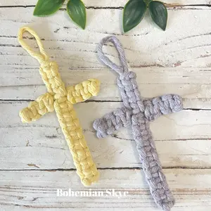 Macrame Cross - Easter Decor, Spiritual Gift, Natural Color Options, Ideal for Religious Ornaments