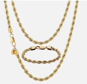 18k Gold 2 Pack Rope Chain 3mm-6mm Sizes (18-24 Inch)With 6mm Rope Bracelet