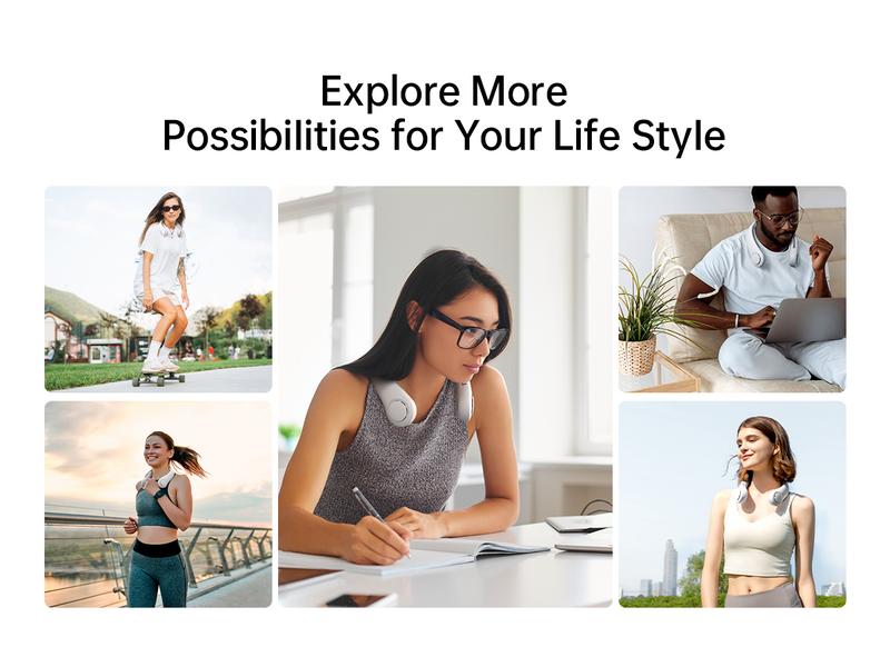 Jisulife Portable Neckfan Hands Free Bladeless Fan 4000mAh Battery Operated Wearable Personal Wireless Fan Rechargeable 3 Speeds Gifts for Women Men Wireless