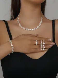 Luxury Temperament Necklace & Ring & Earrings & Bracelet, Fashion Jewelry for Party, Daily Clothing Decor, Trendy All-match & Exquisite Jewelry for Birthday Gift, Elegant Jewelry Set
