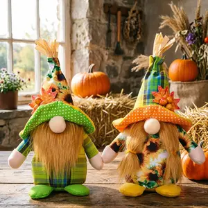 Harvest Season Decorative Plush Toy, Checkered Maple Leaf Print Rudolph Doll, Home Decoration for Summer Spring Autumn