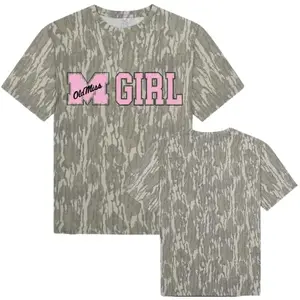 Old Miss Girl Camo T-Shirt, Pink Lettering Southern Belle Tee, Vintage Tree Bark Camouflage Shirt, Country Girl Aesthetic Top, Coquette Camo Graphic Tee