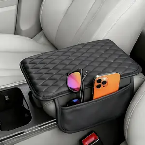 Car Center Console Cover, Microfiber Leather Armrest Cushion with 2 Storage Bags, Soft Waterproof Armrest Protector for Most Vehicles