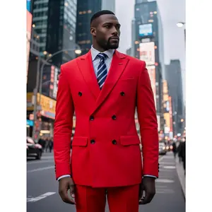 Men's 2-Piece Suit Set - Formal Wear Peak Lapels Double Breasted Solid Color Tuxedo Blazer Pants for Prom Classic Fabric 80% Polyester 20% Viscose Smooth Drape