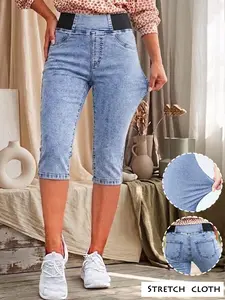 Gilipur Women's Elegant Chic High-Waisted Seven-Eighths Jean Pants, Zipless Denim, Flat Belly Slim Fit, Stretchy Comfort, Refined Style