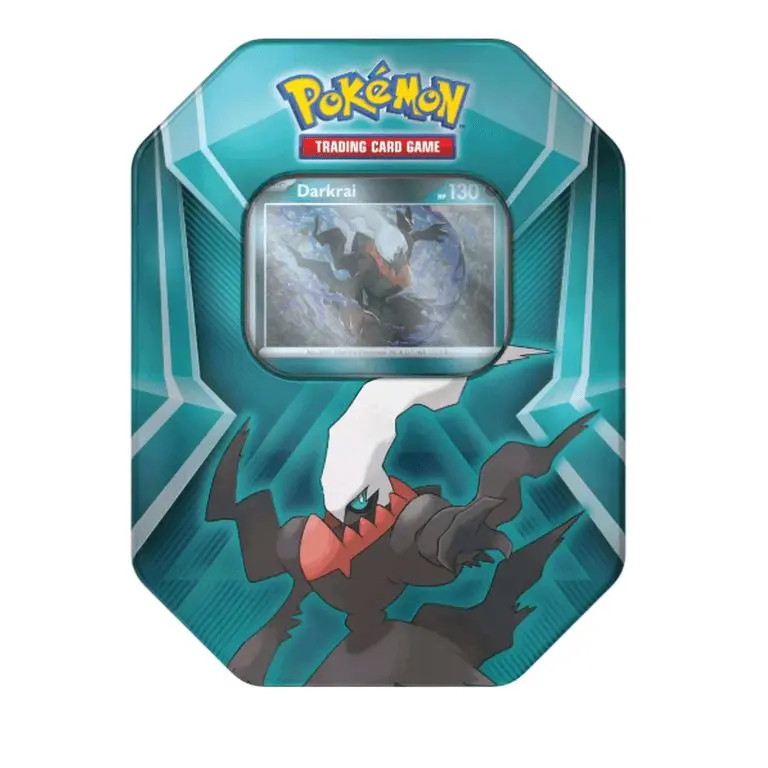 Pokemon Triple Whammy Metal Tin Box - Enigmatic Darkrai Art Collector’s Item, Non-Sports Trading Card Box for Unboxing Excitement, Unbox The Excitement