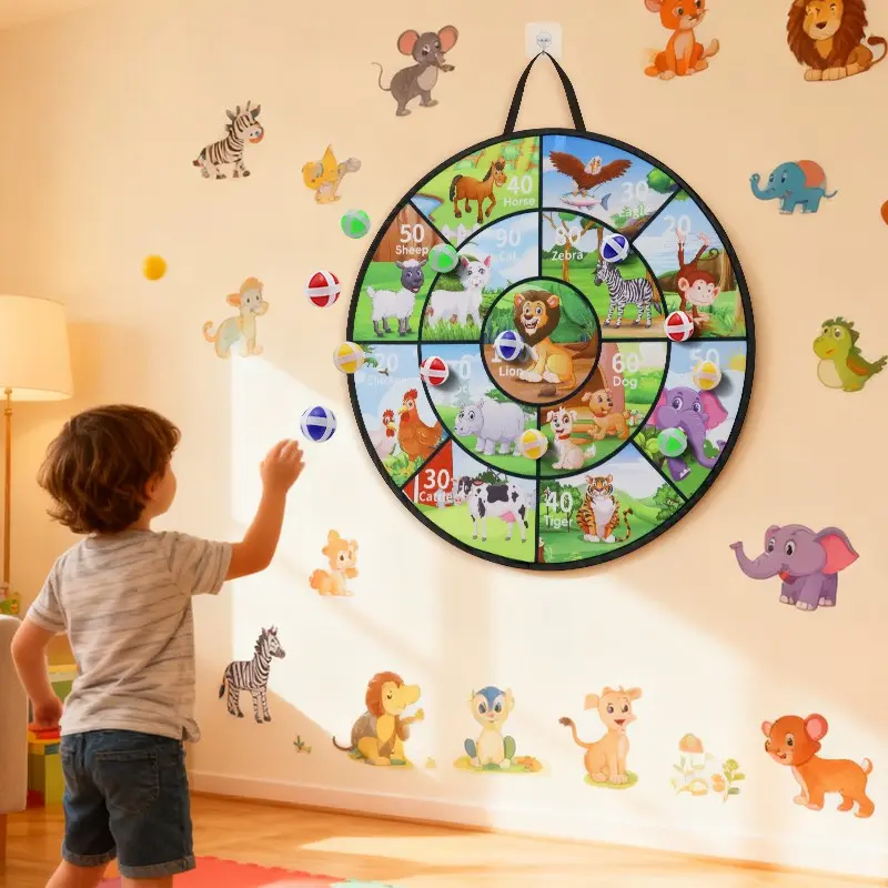New Foldable Animal World Dart Board Kids Parent-Child Toy Indoor Outdoor Darts Board Sticky Ball Throwing Game Sport Set, Portable for Boys and Girls Darts Sets