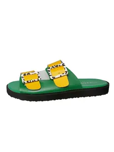 New Multicolor Double Buckle Slip-On Sandals for Women, Thick Sole Outdoor Casual Beach Slippers, Comfortable Summer Footwear