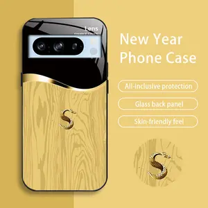 Suitable for [Google Pixel 8 Pro] New high-end creative auspicious wood grain snake mobile phone case New business simple tempered glass mobile phone case Affordable anti-fall and anti-fingerprint-888