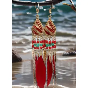 Red Feather Fashion Earrings
