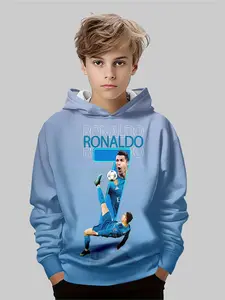 Boys' Ronaldo 7 Number Hoodie, Graphic Casual Hoodie, Football Vibrancy, Casual Fit, Outdoor Perfect Choice, Fall & Winter
