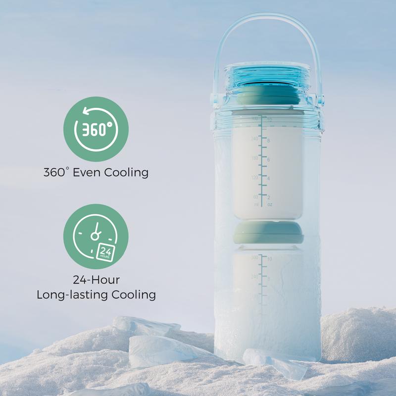 Momcozy 22oz Portable Breast Milk Cooler for Outdoor, 360°Total Cooling for 24Hours, Larger Capacity Travel Breastmilk Chiller with 2pcs Baby Bottles for Breastmilk Storage, Breastfeeding Essentials