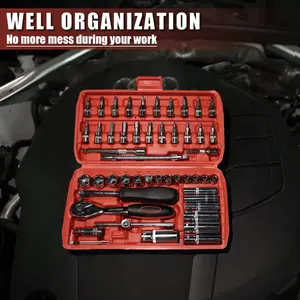 46-Piece Tool Set with 1/4 Inch Drive Ratchet Wrench, Ratcheting Wrench Set, 72 Tooth Dual Direction Ratchet, Socket and Extension Bar for Auto Repair and Home Use, Includes Storage Case