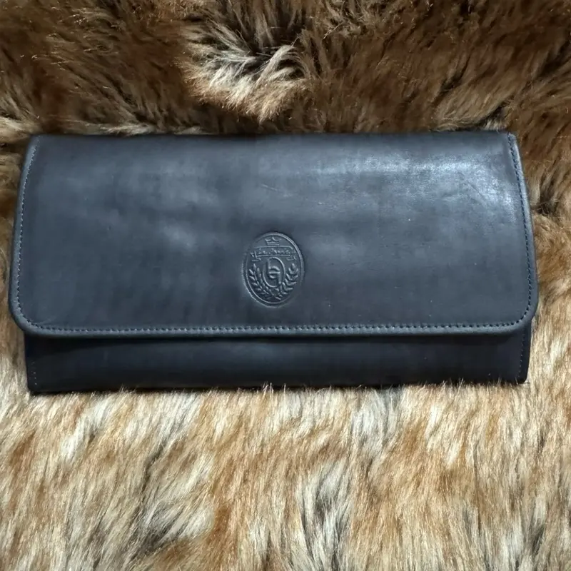Women's Vintage La Garde by Rolfs Clutch Wallet - Black Leather, Distinct Embossed Crest on Front Flap, Purses for Women, Female Wallet