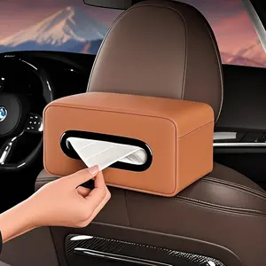 HOLDCY Car Tissue Holder - Universal Soft PU Faux Leather Box with Quick-Release Clip for SUV/Truck, Extra Large Design Tissue Box Storage Fits Seat/Backrest/Center Console/Visor (Orange-Brown)