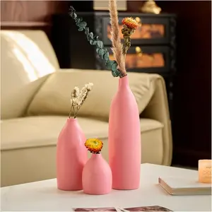 Matte  Vase Set of 3 - Modern Boho Aesthetic Bud Ceramic Vases  Decor - Centerpieces Decor for Dining Table Living Room Coffee Table Bookshelf Mantle Entrance Console Decorations ()