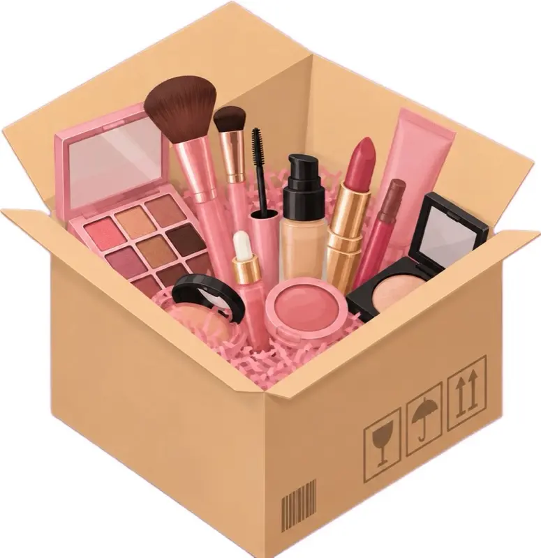 Makeup bag, lipsticks, blushes, beauty accessories