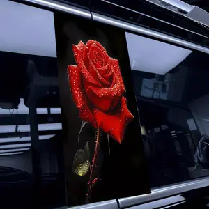 2-Piece creative B-pillar protective film red rose pattern car sticker, Car Decorative Sticker, waterproof and scratch-proof, suitable for all models
