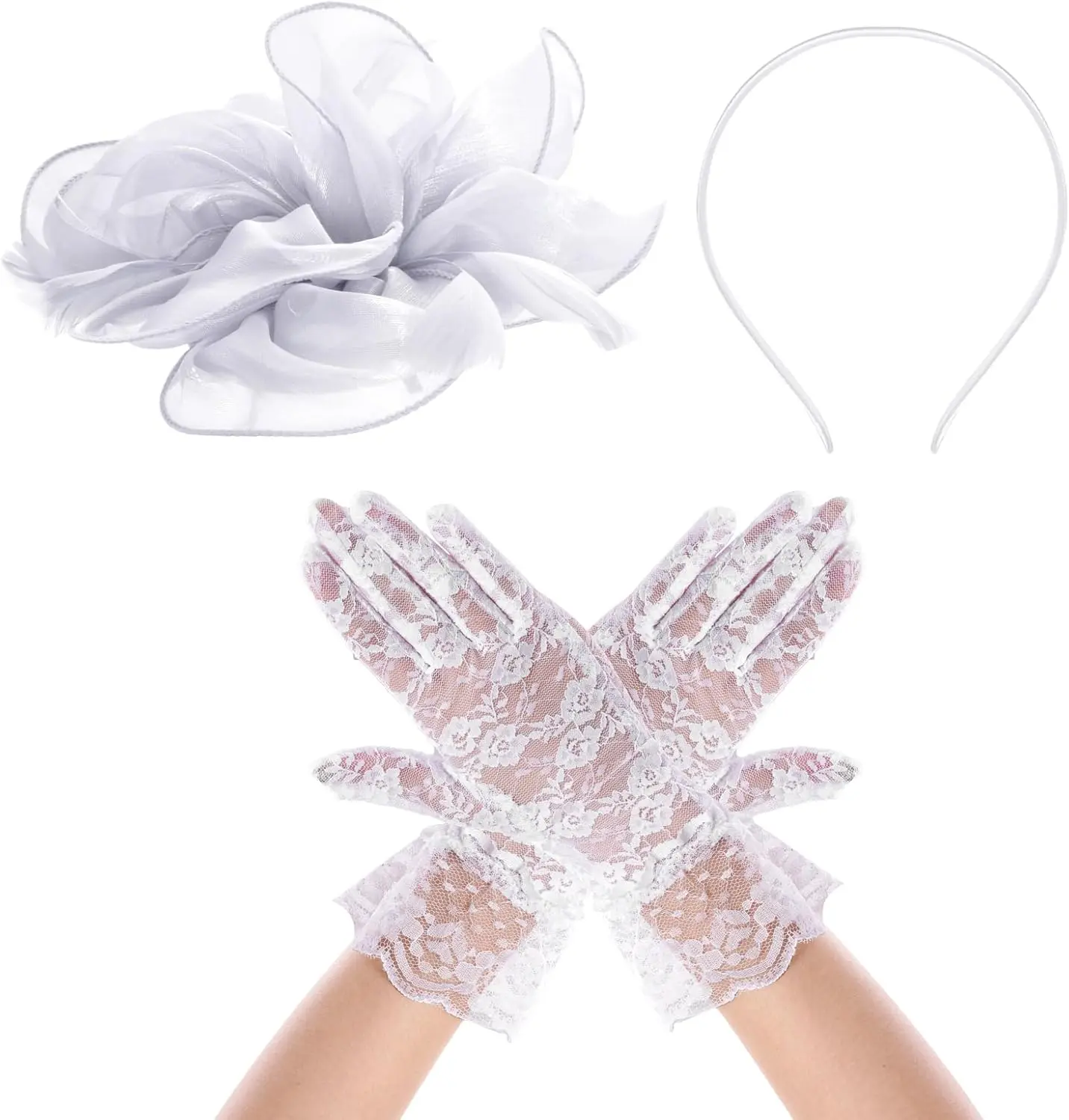 2 count Fascinators Hat for Women Headband  Party with Lace Glove