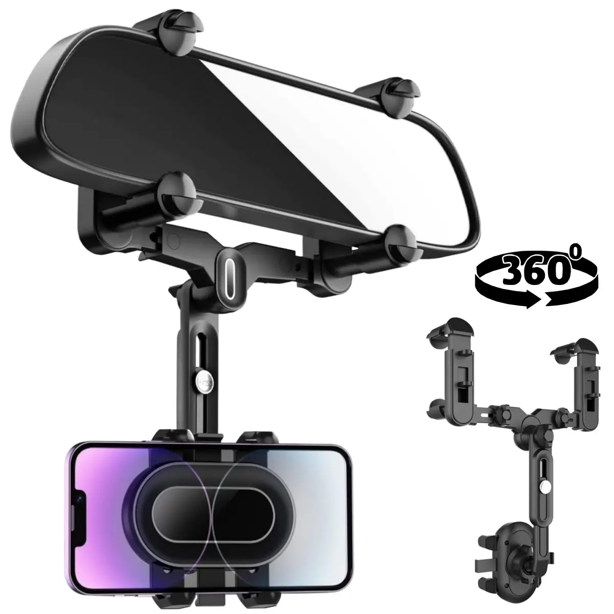 360° Rotation Rear View Mirror Phone Holder GPS Phone Mount for car, Adjustable Rotatable Car Phone Mount Rearview Mirror Phone Holder Bracket Clip Cl