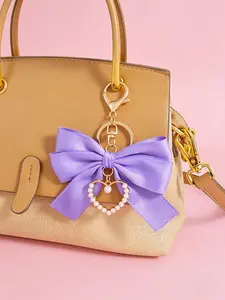 Creative Pearl Chain Brooch, Elegant Bow Design, Fashion Bag Accessory, Car Keychain, Suitable for Shoulder Bags, Handbags, All Seasons